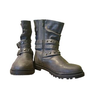 Torrid Charcoal Grey Faux Leather Studded Lug Sole Moto Booties Sz 7